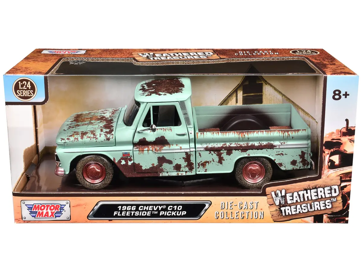 1966 Chevrolet C10 Fleetside Pickup Truck Light Green (Rusted) "Weathered Treasures" Series 1/24 Diecast Model By Motormax 1