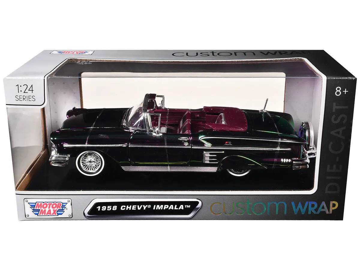 1958 Chevrolet Impala Green And Purple Chrome "Custom Wrap" Series 1/24 Diecast Model Car By Motormax 1