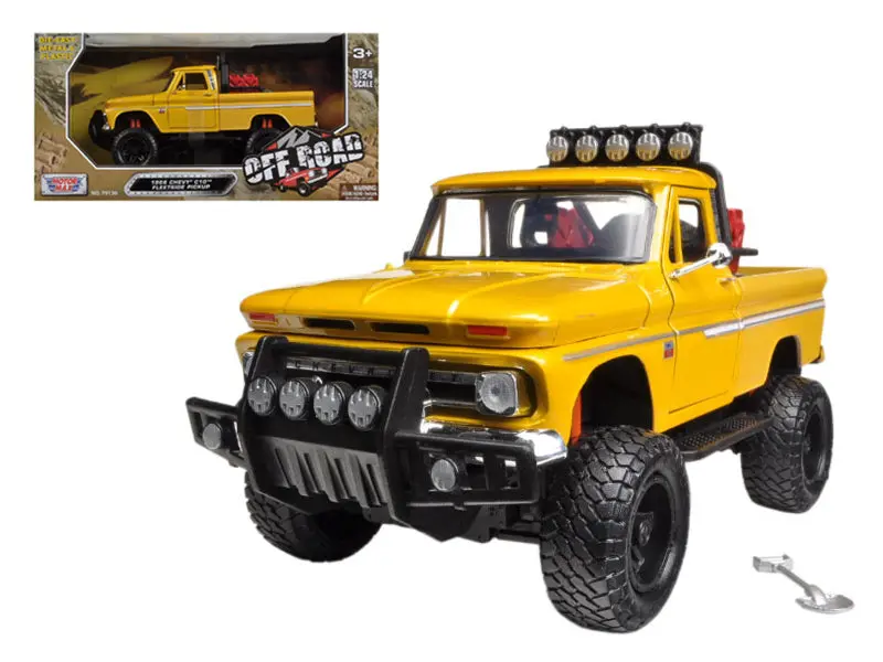 1966 Chevrolet C10 Fleetside Pickup Truck Off Road Yellow 1/24 Diecast Model By Motormax 1