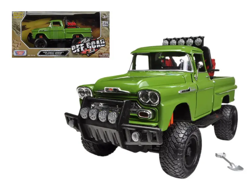 1958 Chevrolet Apache Fleetside Pickup Truck Off Road Green 1/24 Diecast Model By Motormax 1