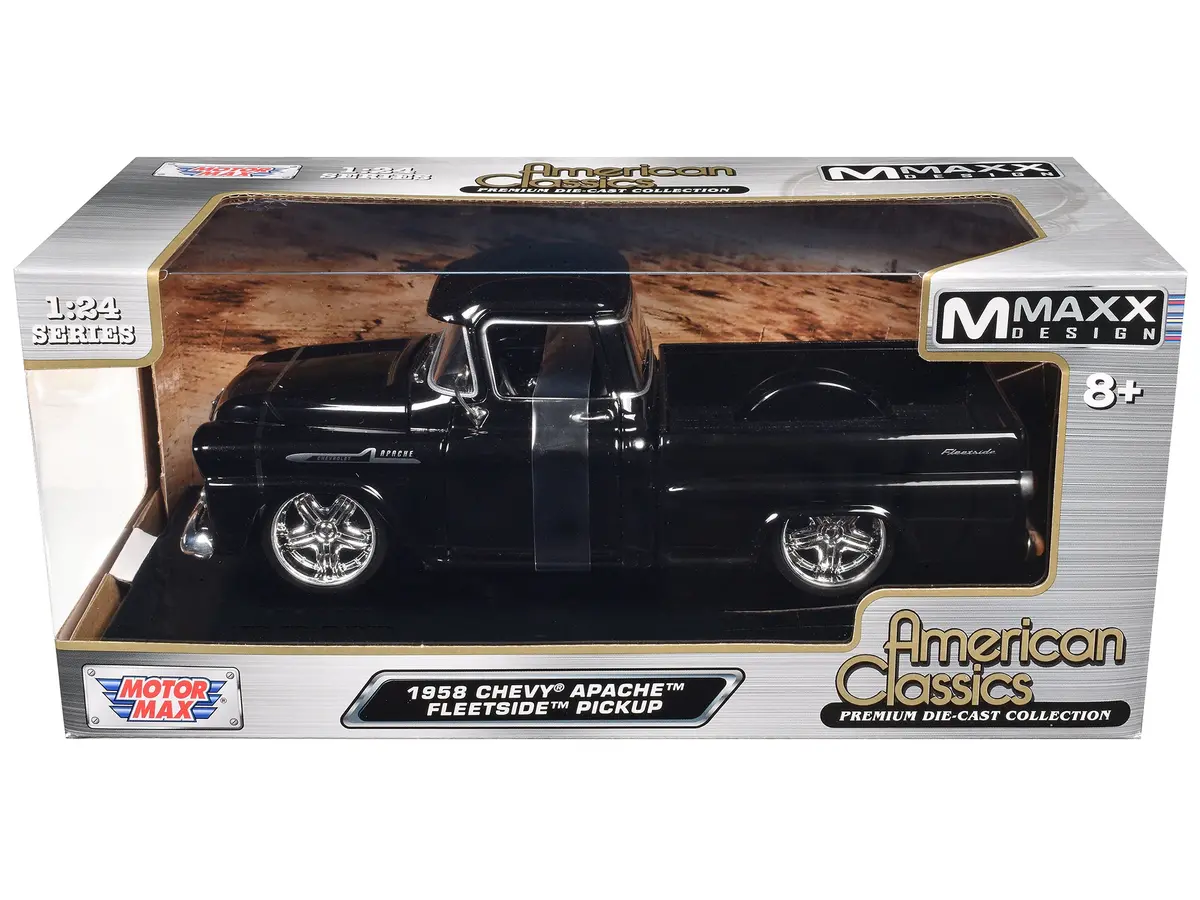 1958 Chevrolet Apache Fleetside Pickup Black "Maxx Design" "American Classics" Series 1/24 Diecast Model By Motormax 1