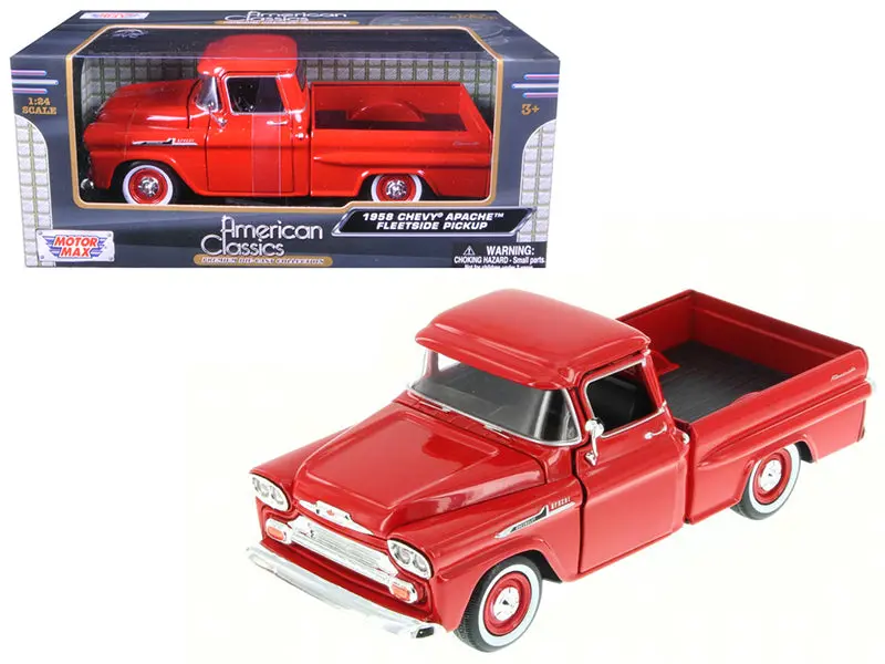 1958 Chevrolet Apache Fleetside Pickup Truck Red 1/24 Diecast Model By Motormax 1