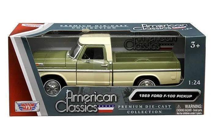 1969 Ford F-100 Pickup Truck Light Green And Cream 1/24 Diecast Model By Motormax 1