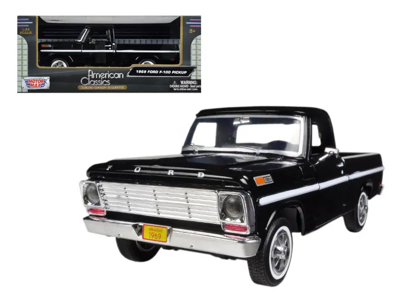 1969 Ford F-100 Pickup Truck Black 1/24 Diecast Model By Motormax 1