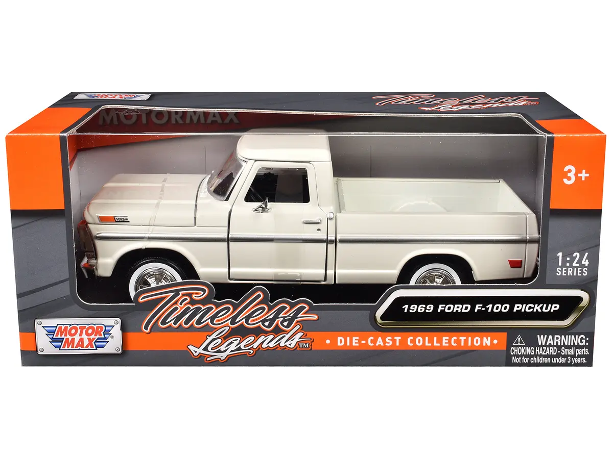 1969 Ford F-100 Pickup Truck Cream "Timeless Legends" Series 1/24 Diecast Model By Motormax 1