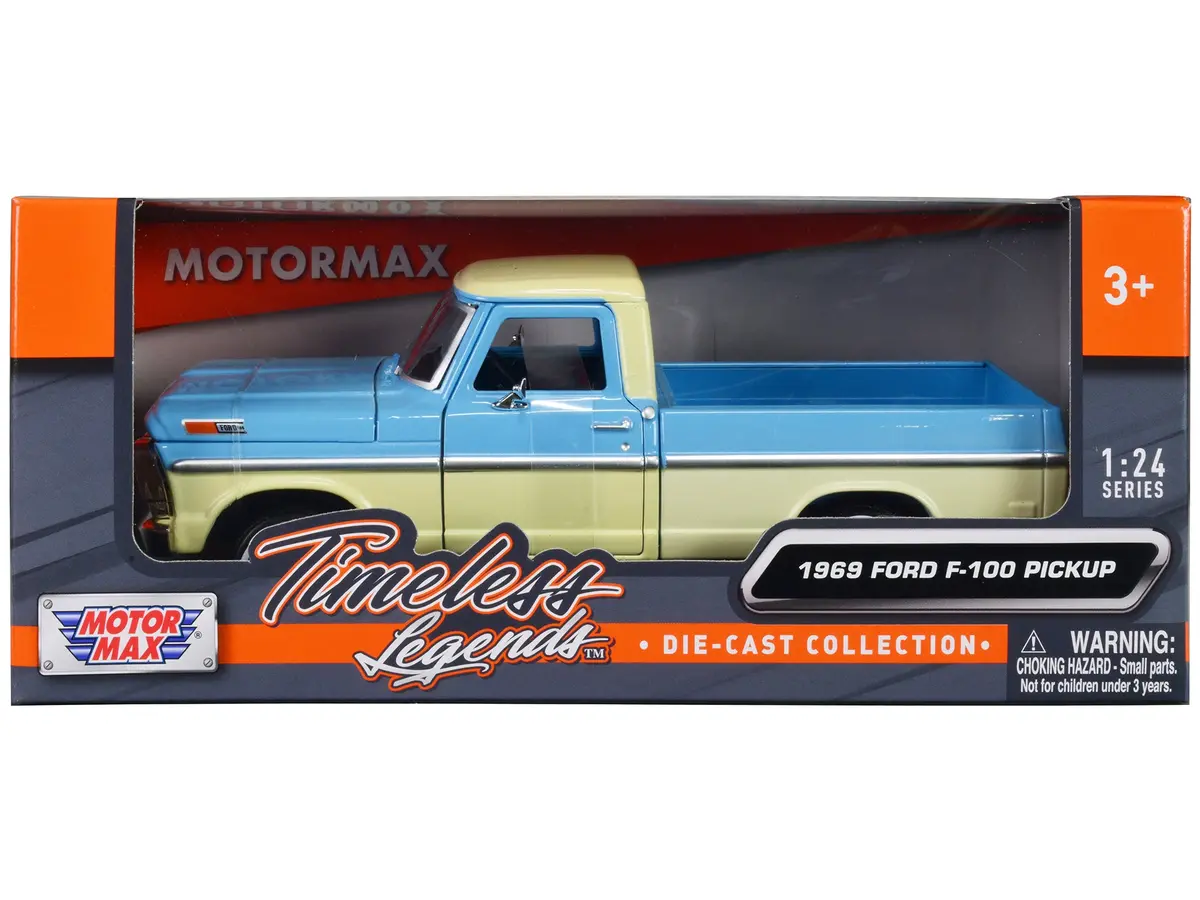 1969 Ford F-100 Pickup Truck Light Blue And Cream "Timeless Legends" Series 1/24 Diecast Model By Motormax 1