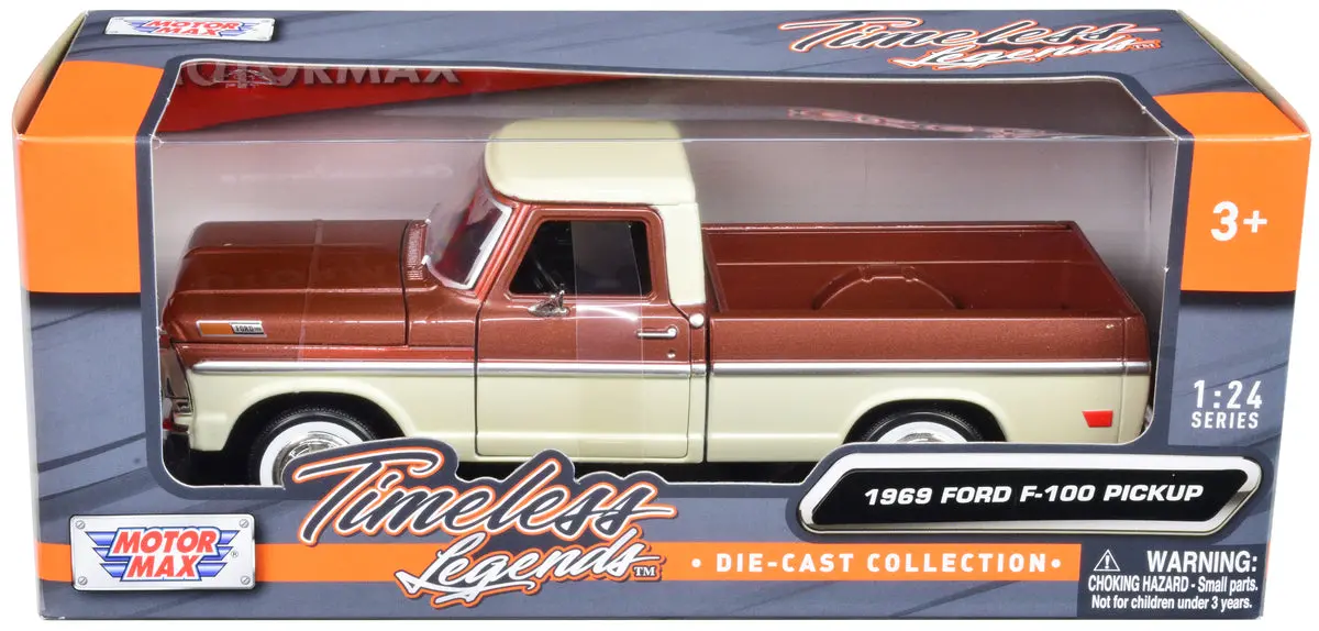 1969 Ford F-100 Pickup Truck Brown Metallic And Cream "Timeless Legends" 1/24 Diecast Model By Motormax 1