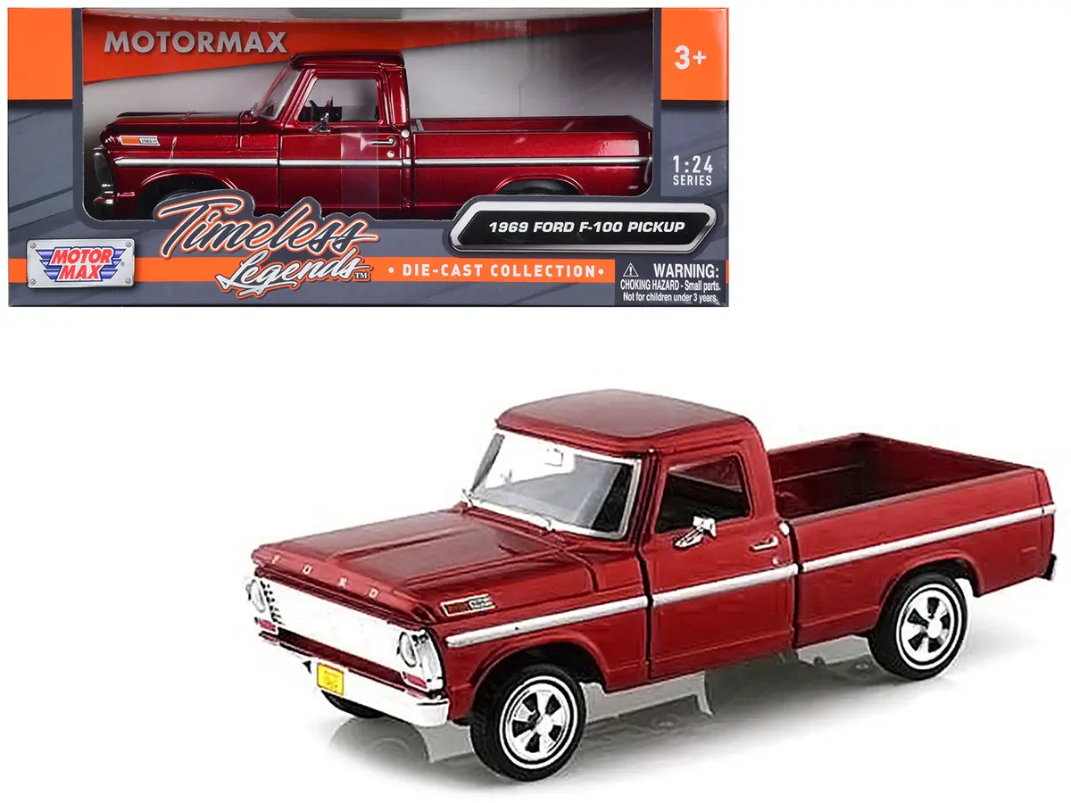 1969 Ford F-100 Pickup Truck Burgundy 1/24 Diecast Model By Motormax 1