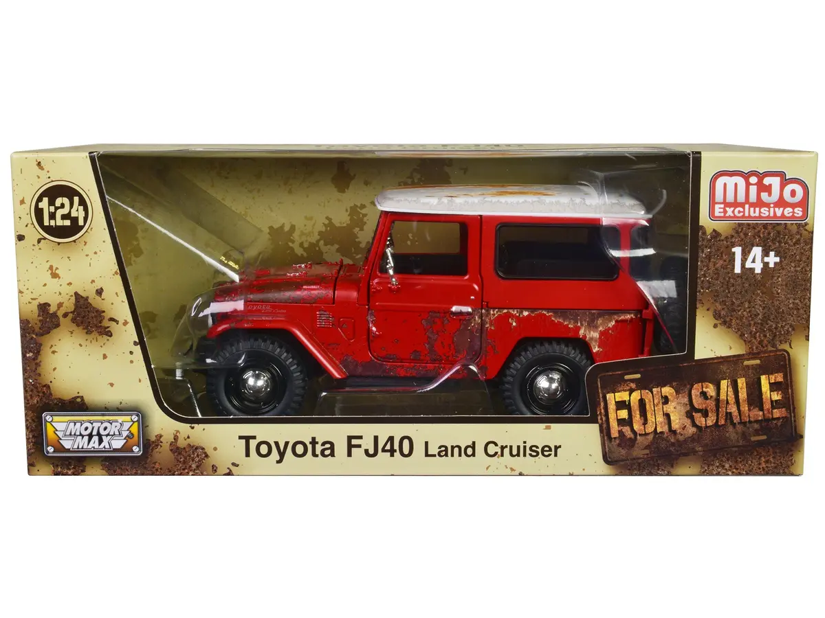 Toyota Fj40 Land Cruiser Red With White Top (Rusted Version) "For Sale" Series 1/24 Diecast Model By Motormax 1