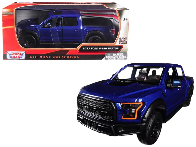 2017 Ford F-150 Raptor Pickup Truck Blue With Black Wheels 1/27 Diecast Model By Motormax 1