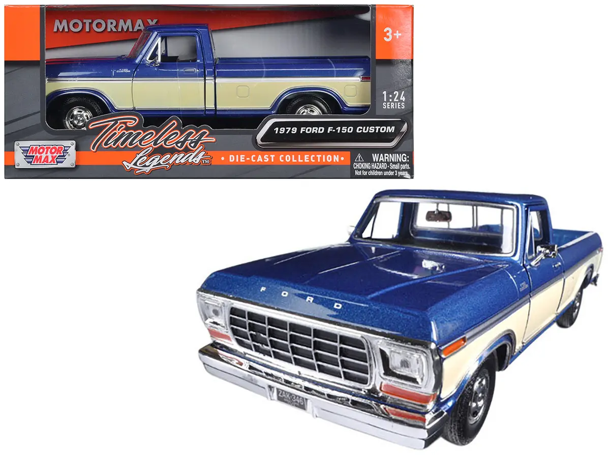 1979 Ford F-150 Pickup Truck 2 Tone Blue And Cream 1/24 Diecast Model By Motormax 1