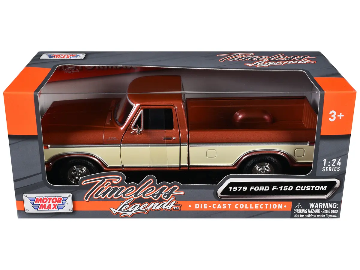 1979 Ford F-150 Custom Pickup Truck Brown Metallic And Cream "Timeless Legends" Series 1/24 Diecast Model Car By Motormax 1
