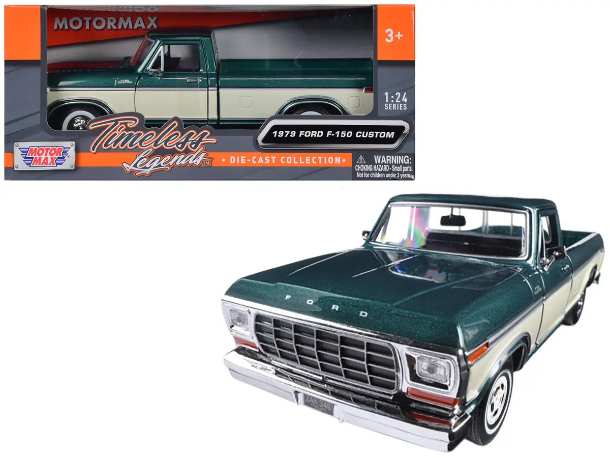 1979 Ford F-150 Pickup Truck Green Metallic And Cream 1/24 Diecast Model Car By Motormax 1