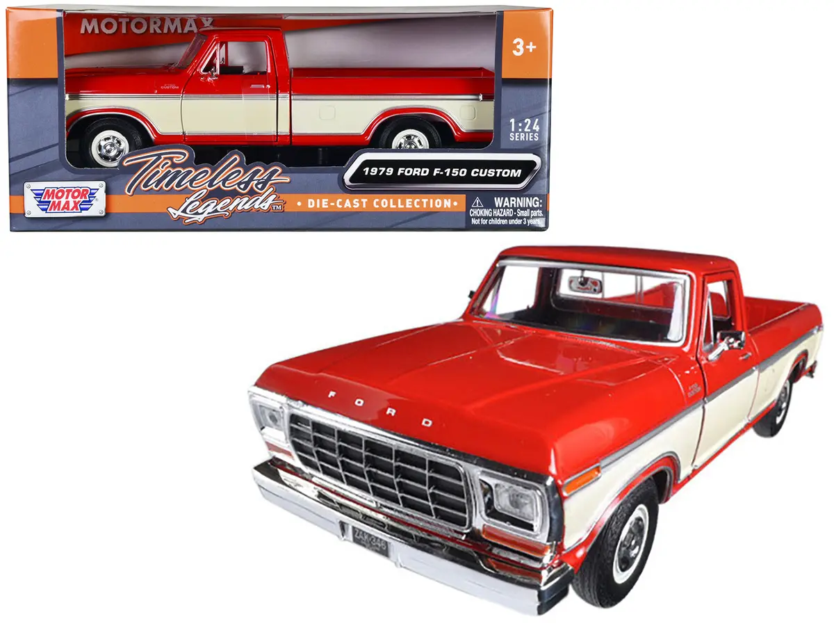 1979 Ford F-150 Pickup Truck Red And Cream 1/24 Diecast Model By Motormax 1