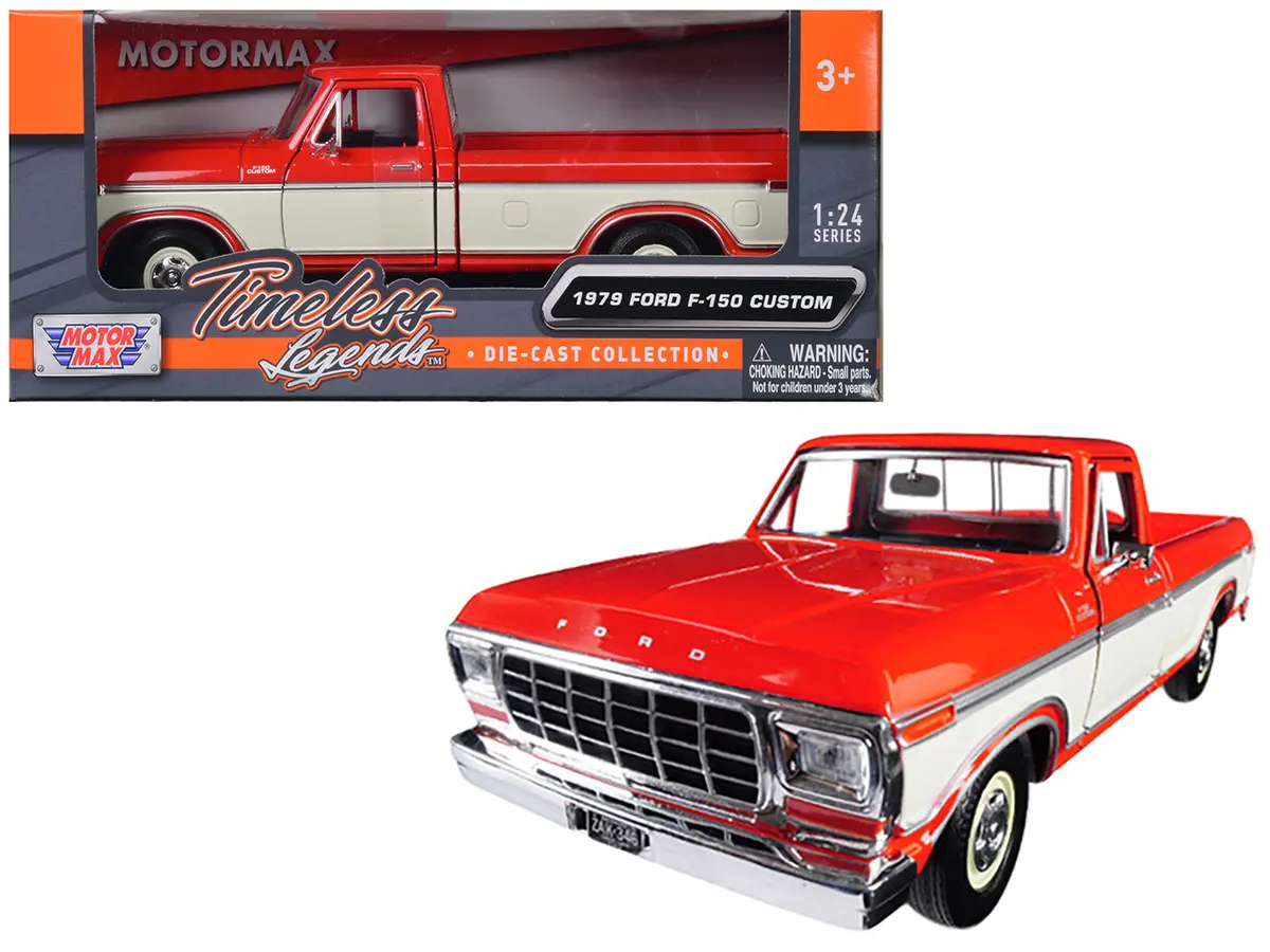 1979 Ford F-150 Custom Pickup Truck Orange And Cream 1/24 Diecast Model By Motormax 1