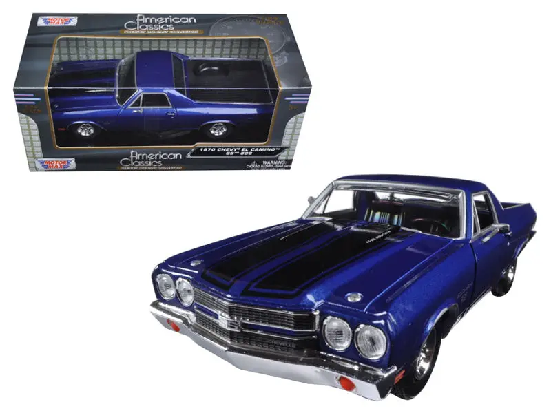 1970 Chevrolet El Camino Ss 396 Dark Blue With Black Stripes 1/24 Diecast Model By Motormax 1