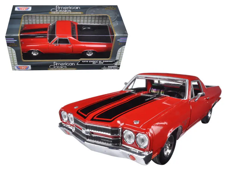 1970 Chevrolet El Camino Ss 396 Red With Black Stripes 1/24 Diecast Model By Motormax 1