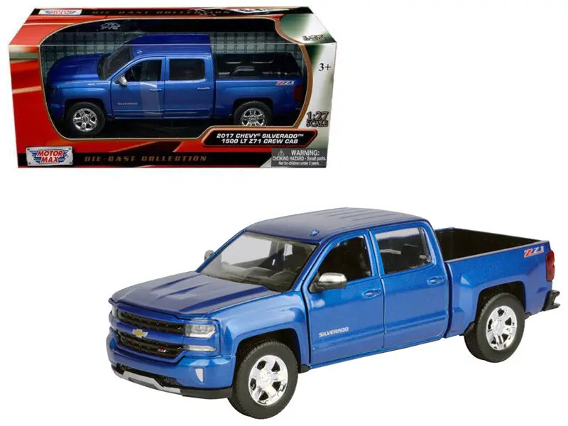 2017 Chevrolet Silverado 1500 Lt Z71 Crew Cab Blue 1/27 Diecast Model By Motormax 1
