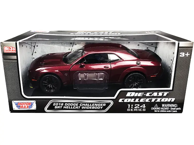 2018 Dodge Challenger Srt Hellcat Widebody Burgundy Metallic "Die-Cast Collection" Series 1/24 Diecast Model Car By Motormax 1