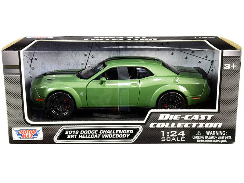 2018 Dodge Challenger Srt Hellcat Widebody Green Metallic With Black Stripes 1/24 Diecast Model Car By Motormax 1