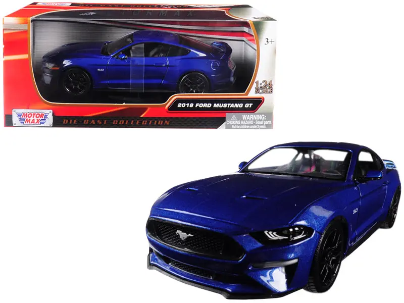 2018 Ford Mustang Gt 5.0 Blue With Black Wheels 1/24 Diecast Model Car By Motormax 1