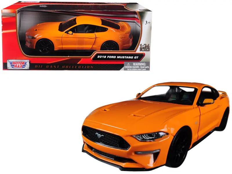 2018 Ford Mustang Gt 5.0 Orange With Black Wheels 1/24 Diecast Model Car By Motormax 1