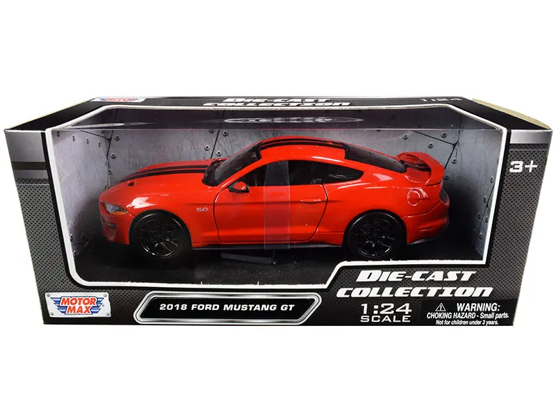 2018 Ford Features Gt 5.0 Red With Black Stripes 1/24 Diecast Model Car By Motormax 1