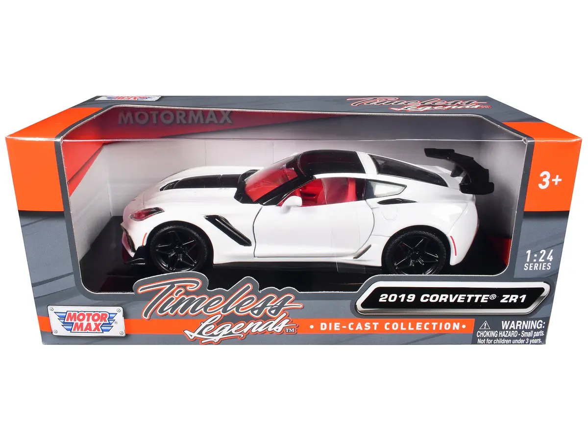 2019 Chevrolet Corvette Zr1 White And Black With Red Interior "Timeless Legends" Series 1/24 Diecast Model Car By Motormax 1