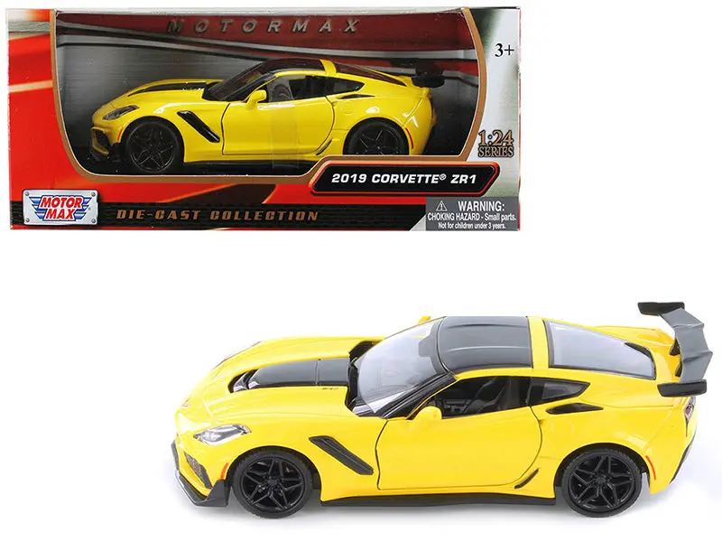 2019 Chevrolet Corvette Zr1 Yellow With Black Accents 1/24 Diecast Model Car By Motormax 1