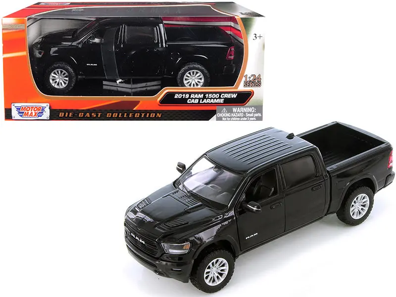 2019 Dodge Ram 1500 Crew Cab Laramie Pickup Truck Black 1/24 Diecast Model By Motormax 1