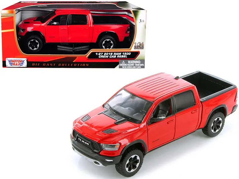2019 Dodge Ram 1500 Crew Cab Rebel Pickup Truck Red 1/27 Diecast Model By Motormax 1