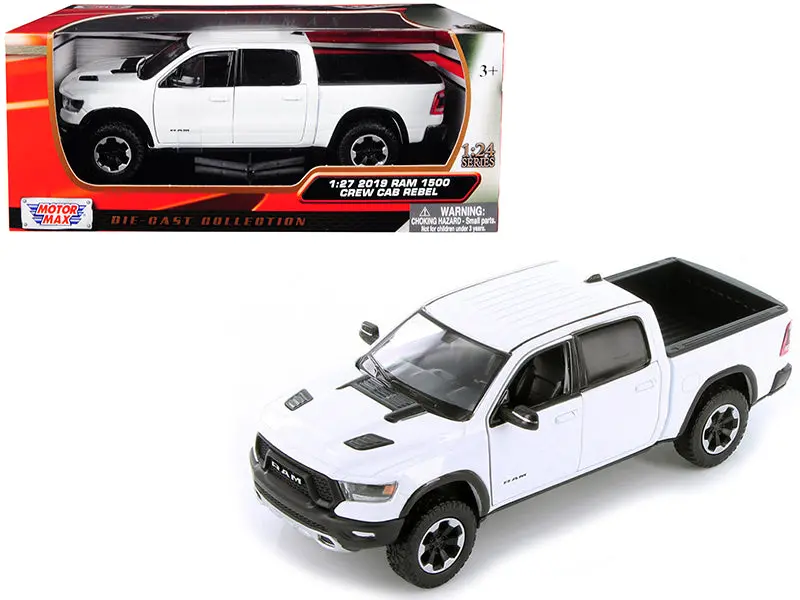 2019 Dodge Ram 1500 Crew Cab Rebel Pickup Truck White 1/27 Diecast Model By Motormax 1