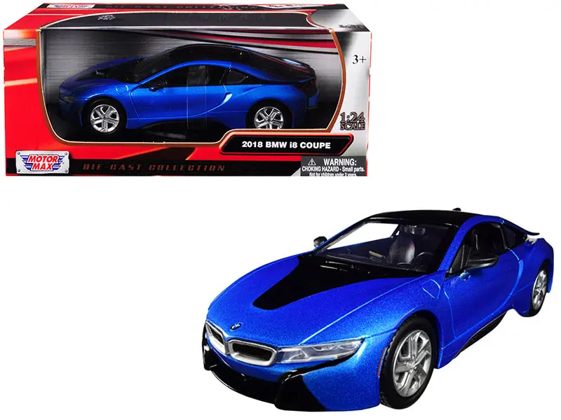 2018 Bmw I8 Coupe Metallic Blue With Black Top 1/24 Diecast Model Car By Motormax 1