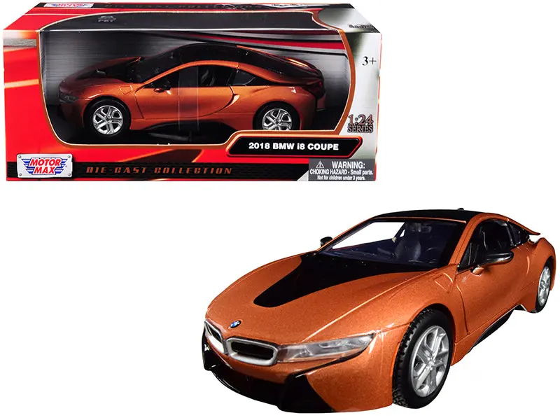 2018 Bmw I8 Coupe Metallic Orange With Black Top 1/24 Diecast Model Car By Motormax 1