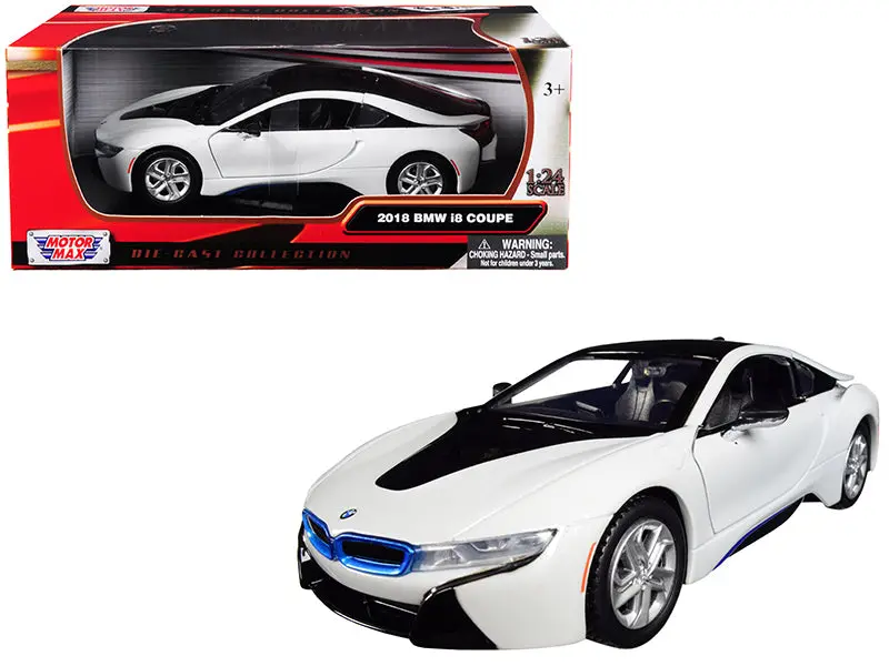 2018 Bmw I8 Coupe Metallic White With Black Top 1/24 Diecast Model Car By Motormax 1