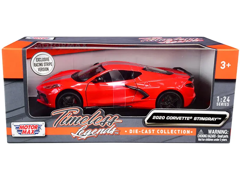 2020 Chevrolet Corvette C8 Stingray Red With Silver Racing Stripes "Timeless Legends" 1/24 Diecast Model Car By Motormax 1