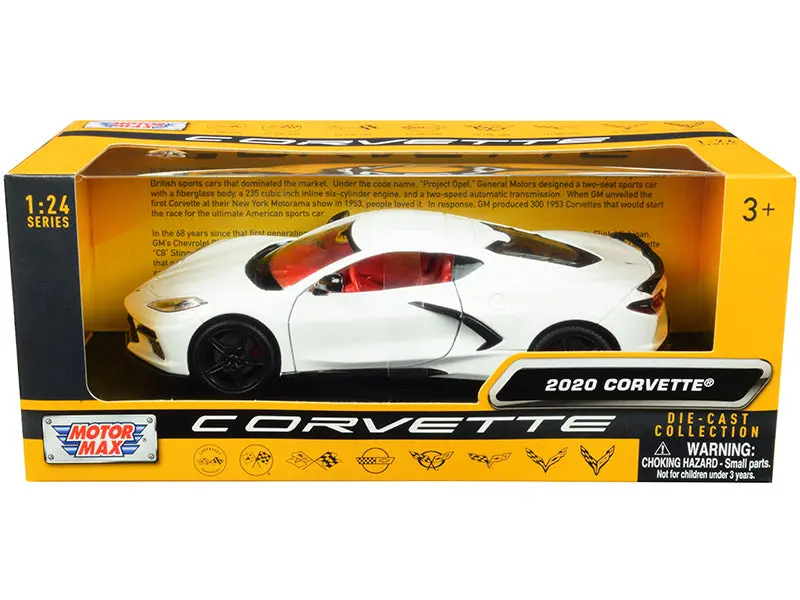 2020 Chevrolet Corvette C8 Stingray White With Red Interior "History Of Corvette" Series 1/24 Diecast Model Car By Motormax 1