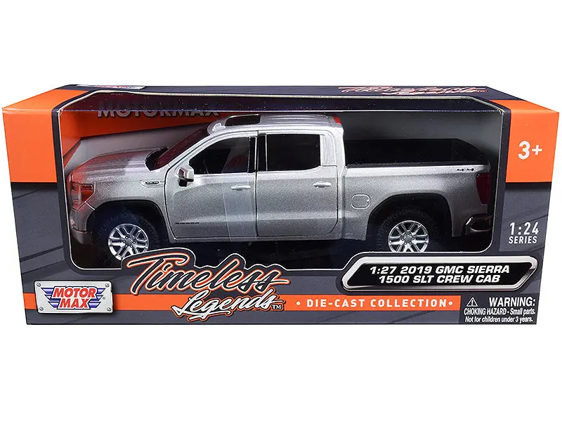 2019 Gmc Sierra 1500 Slt Crew Cab Pickup Truck Silver Metallic 1/27 Diecast Model By Motormax 1