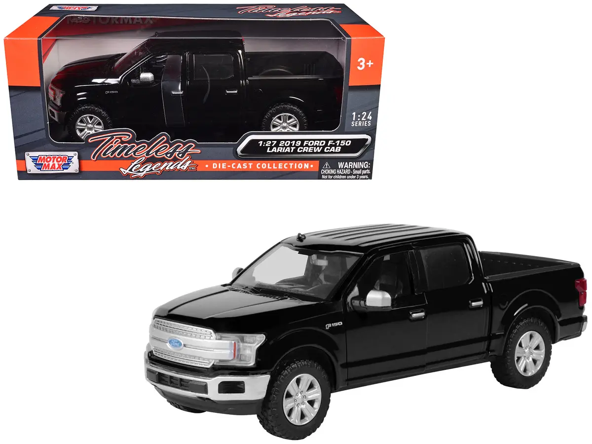 2019 Ford F-150 Lariat Crew Cab Pickup Truck Black 1/27 Diecast Model By Motormax 1