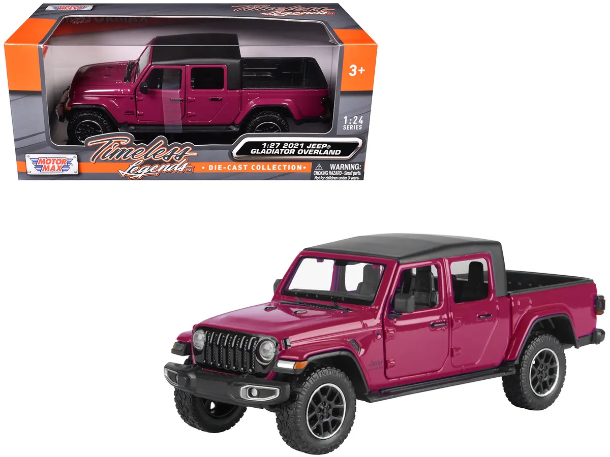 2021 Jeep Gladiator Overland Pickup Truck Purple With Matt Black Top 1/24 Diecast Model By Motormax 1