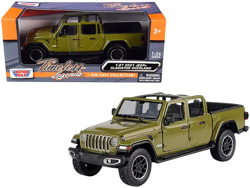 2021 Jeep Gladiator Overland (Open Top) Pickup Truck Matte Green 1/27 Diecast Model By Motormax 1