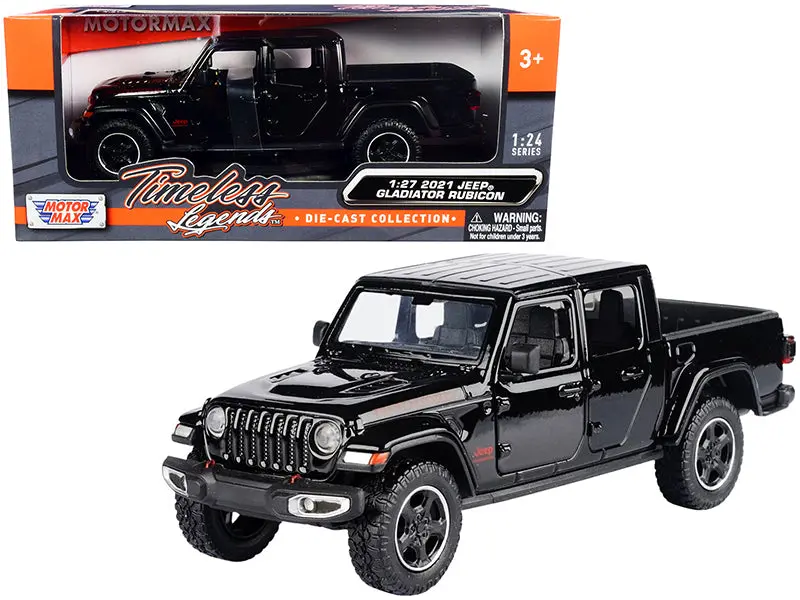 2021 Jeep Gladiator Rubicon (Closed Top) Pickup Truck Black 1/27 Diecast Model By Motormax 1