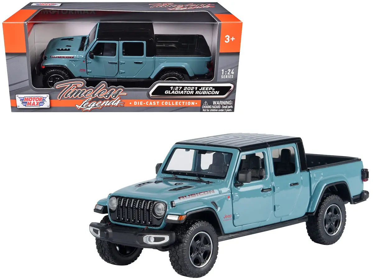 2021 Jeep Gladiator Rubicon (Closed Top) Pickup Truck Blue With Black Top 1/27 Diecast Model Car By Motormax 1