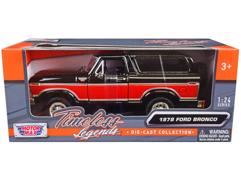 1978 Ford Bronco Ranger Xlt With Spare Tire Black And Red "Timeless Legends" Series 1/24 Diecast Model By Motormax 1