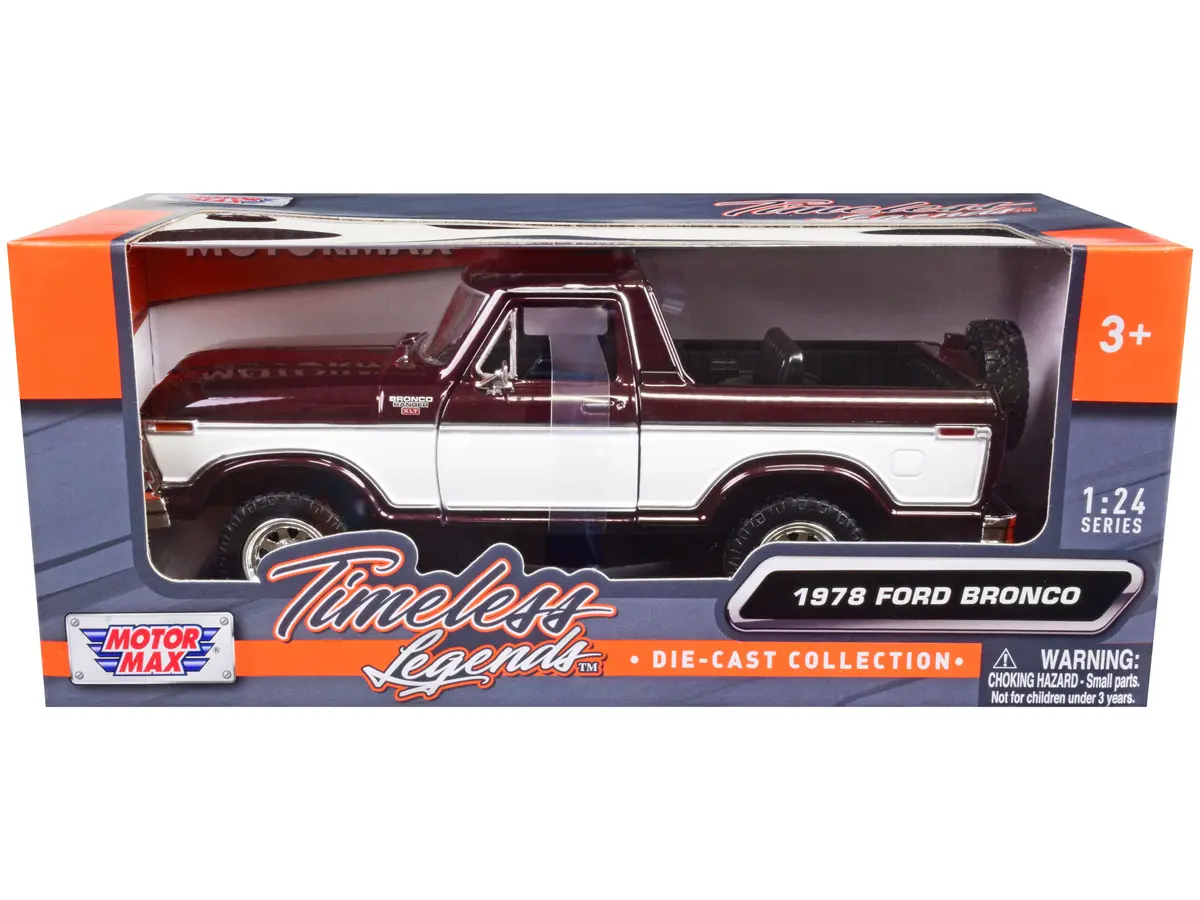 1978 Ford Bronco Ranger Xlt (Open Top) With Spare Tire Burgundy Metallic And White "Timeless Legends" Series 1/24 Diecast Model By Motormax 1