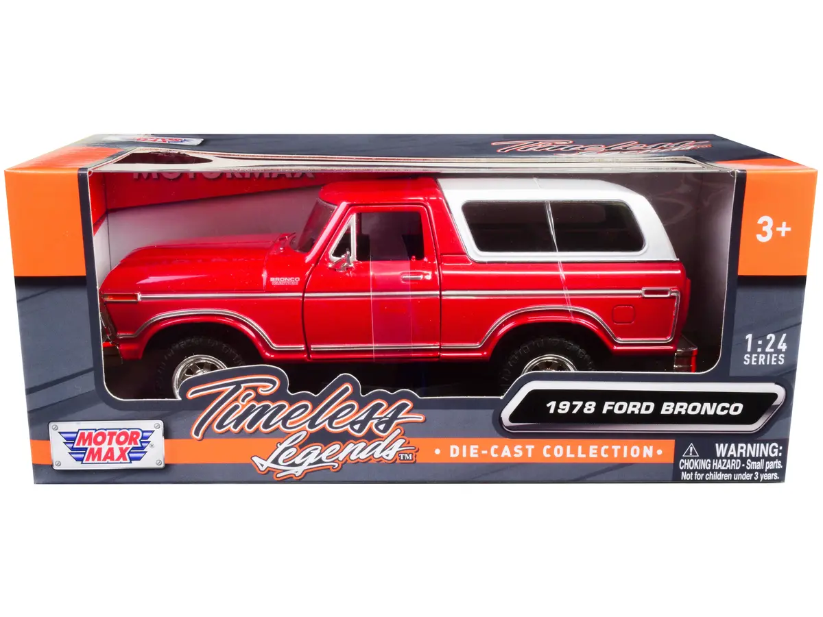 1978 Ford Bronco Custom Red And White "Timeless Legends" Series 1/24 Diecast Model By Motormax 1