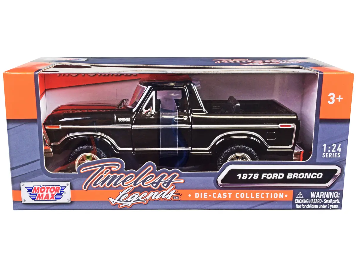 1978 Ford Bronco Custom (Open Top) Black "Timeless Legends" Series 1/24 Diecast Model By Motormax 1