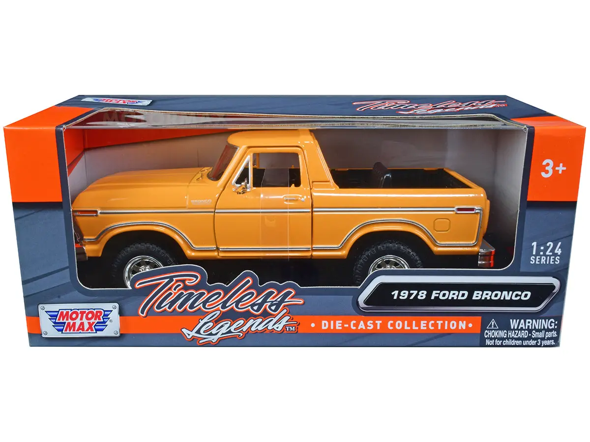 1978 Ford Bronco Custom (Open Top) Yellow With "Timeless Legends" Series 1/24 Diecast Model By Motormax 1