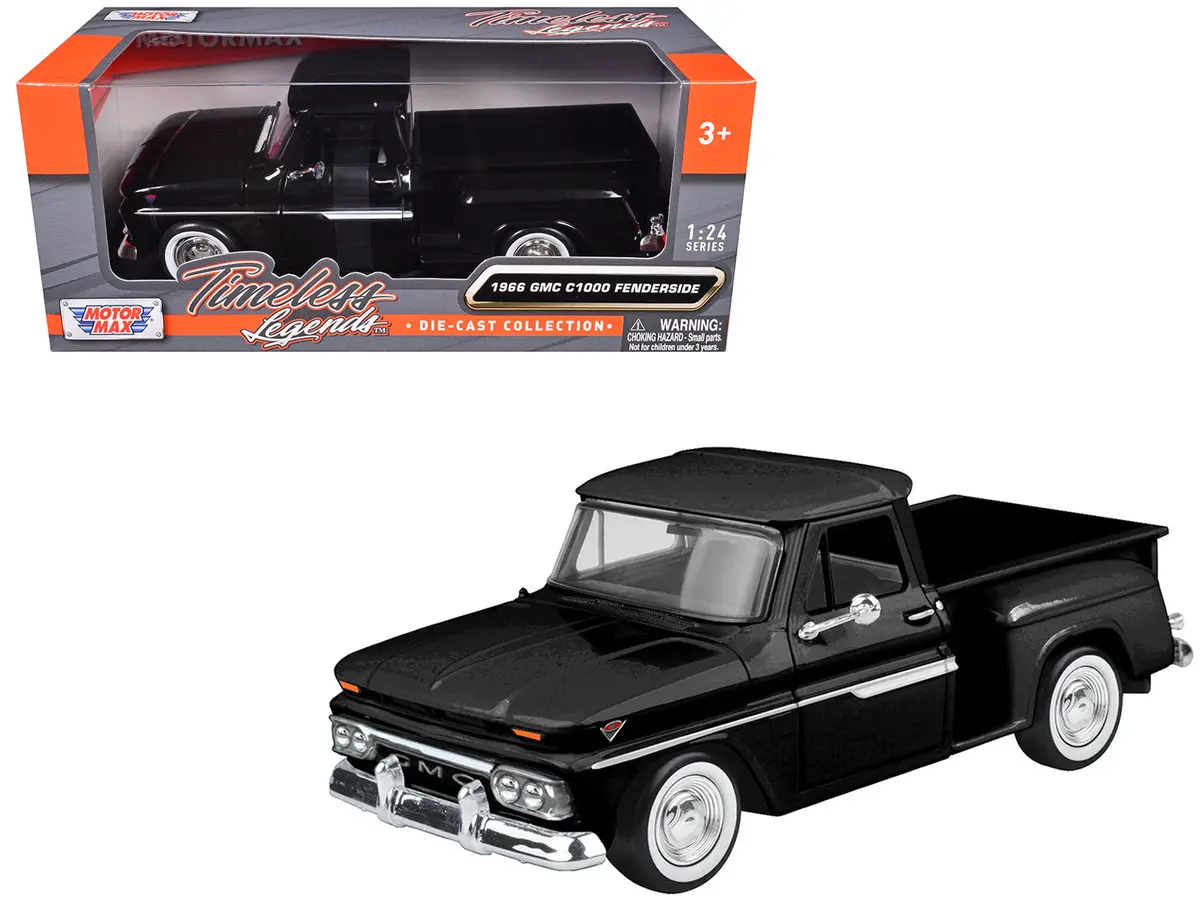 1966 Gmc C1000 Fenderside Pickup Truck Black "Timeless Legends" Series 1/24 Diecast Model By Motormax 1