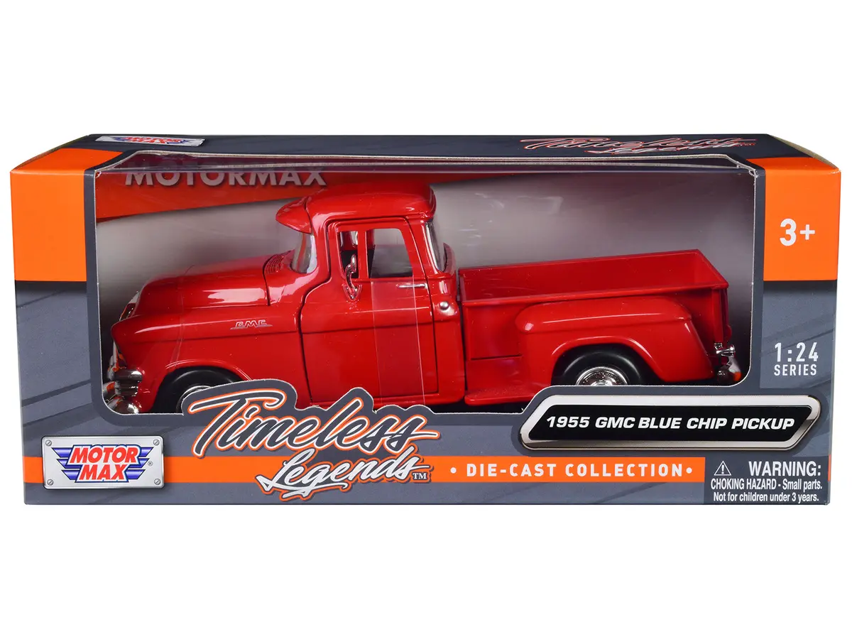 1955 Gmc Blue Chip Pickup Truck Red "Timeless Legends" Series 1/24 Diecast Model By Motormax 1
